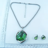 Alloy necklaces set with green stone 86142