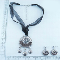 Necklace with black ribbon 8199