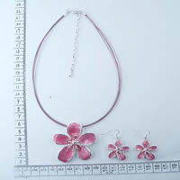 Pink enamel flower necklace and earrings set 89181
