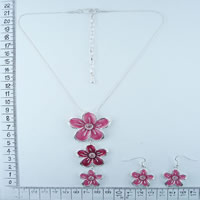 Three flower necklace and earrings in pink 89150