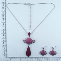 Pink enamel alloy necklace and earrings set 89153